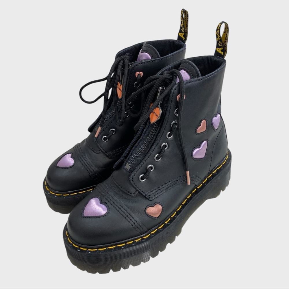 Dr. Martens Black Purple Pink Heart Sinclair Combat Boots EU 39 US 8 - Picture 1 of 13